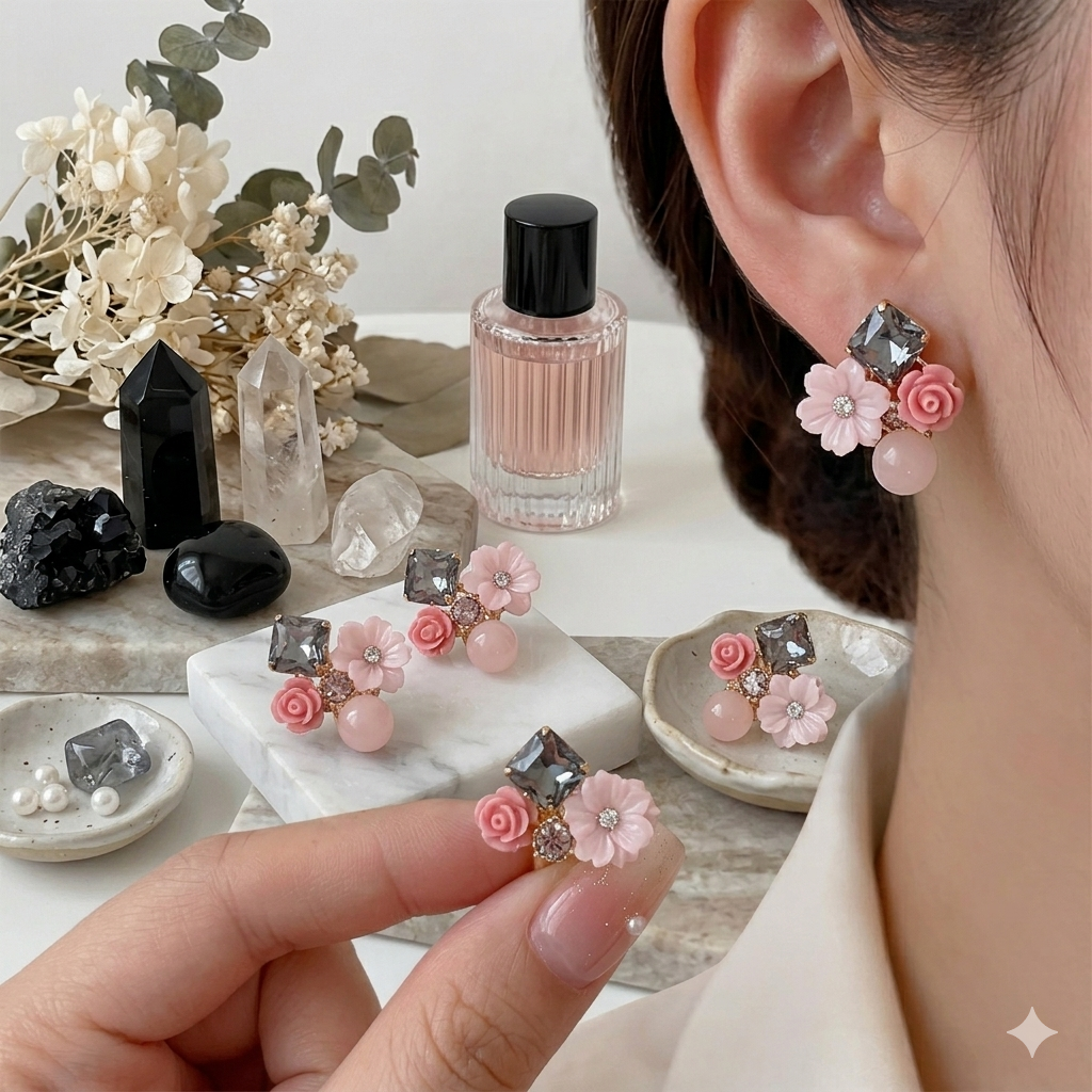 Flower Crystal Korean Earrings