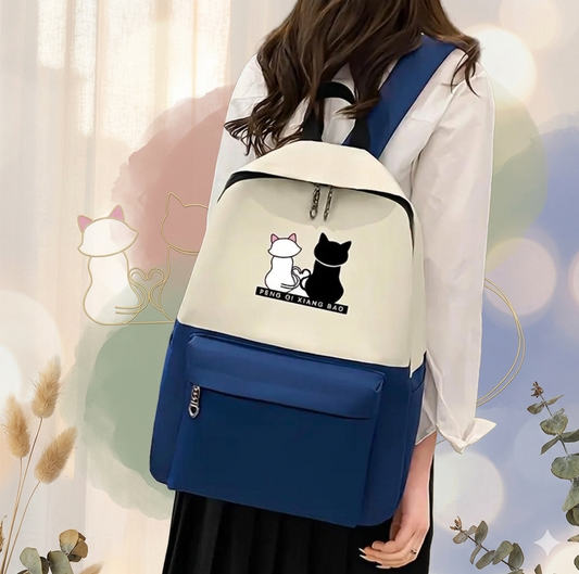 Cute Cat Print 5-in-1 School Bag Set for Girls